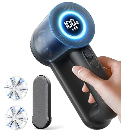 Rechargeable Lint Remover: 3 Stainless Steel 6-Leaf Blades Fabric Shaver with LED Display 3-Speeds Lint Shaver for Effortless Fuzz & Pill Removal from Clothes Sweaters Coats Couches Blankets