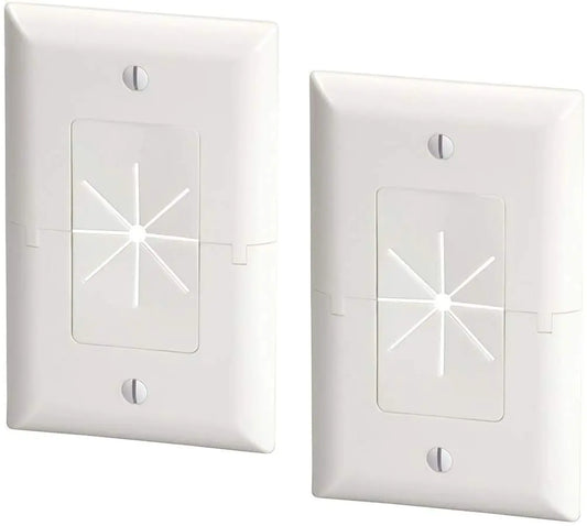 DataComm Electronics 45-0017-WH-2PK (2 Pack) Split Style TV Plate with Flexible AV/HDMI Cable Pass-Through - White