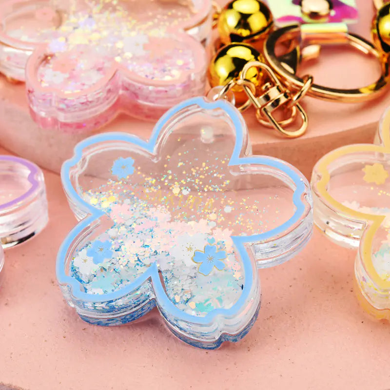 Cherry Blossom Liquid Keychain with Quicksand Flower