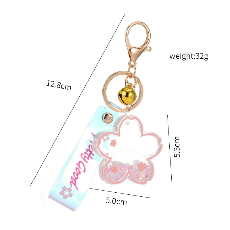 Cherry Blossom Liquid Keychain with Quicksand Flower