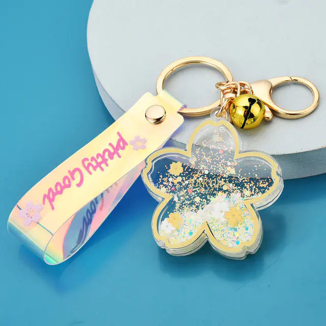Cherry Blossom Liquid Keychain with Quicksand Flower