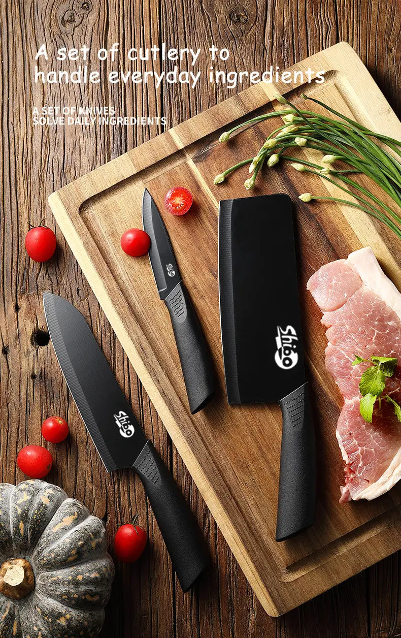 3pcs Black Blade Kitchen Knife Set for Cooking
