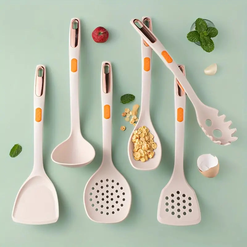 7pcs Reusable Silicone Kitchen Utensil Set with Strips