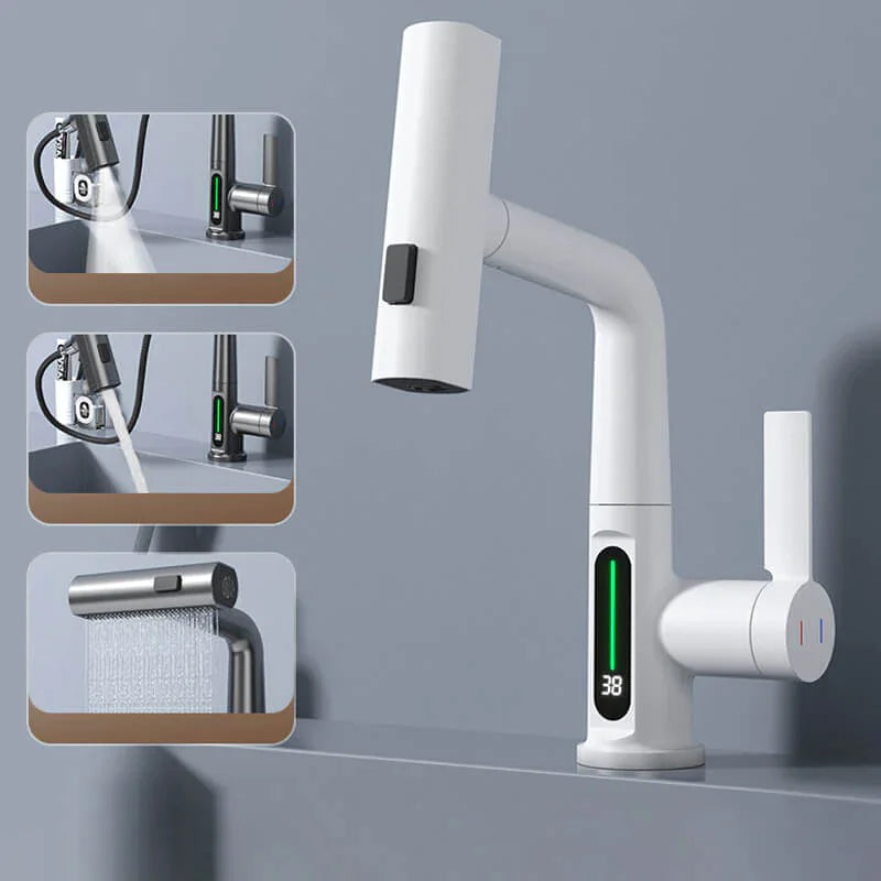 Digital Display Pull-Down Waterfall Basin Faucet