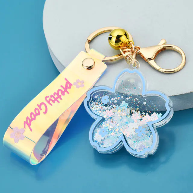 Cherry Blossom Liquid Keychain with Quicksand Flower