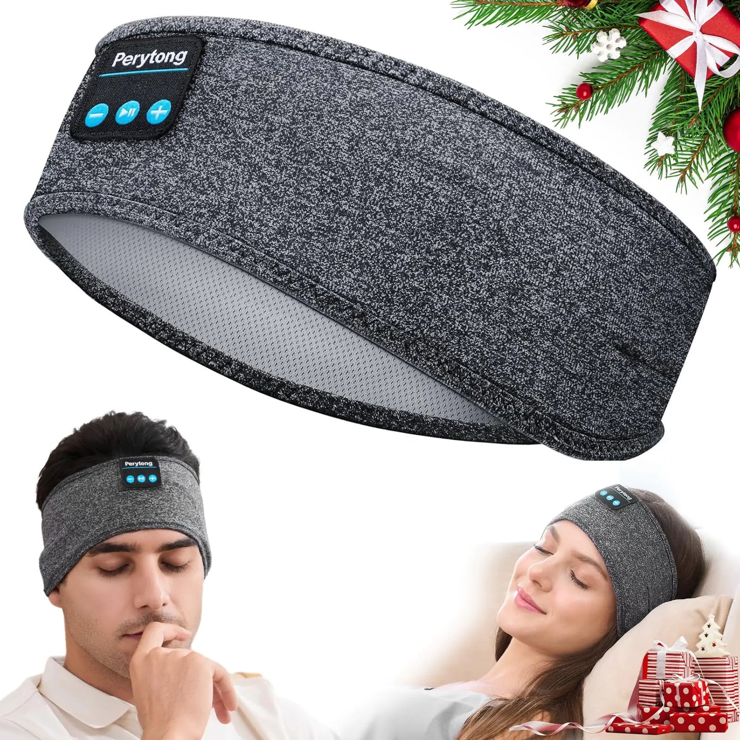Perytong Sleep Headphones Wireless Headband Stretchable Bluetooth 5.2 Sleep Headband Earphones Comfy Side Sleeping Earbuds with High Definition Stereo Speakers Electronics Gifts for Men Women
