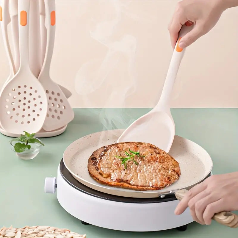 7pcs Reusable Silicone Kitchen Utensil Set with Strips