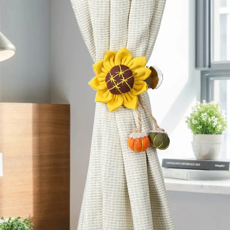 Cute Sunflower Cartoon Curtain Clip in Cotton Hemp Design