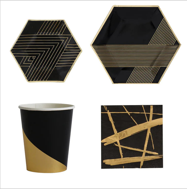 Disposable Paper Plates with Elegant Gold Foil Design
