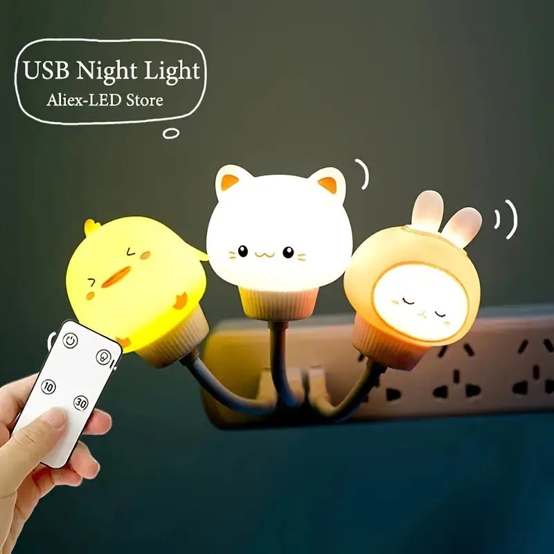 USB Eye Protection Night Light with Rabbit and Bear Design