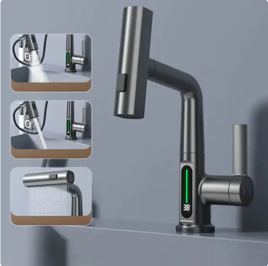 Digital Display Pull-Down Waterfall Basin Faucet
