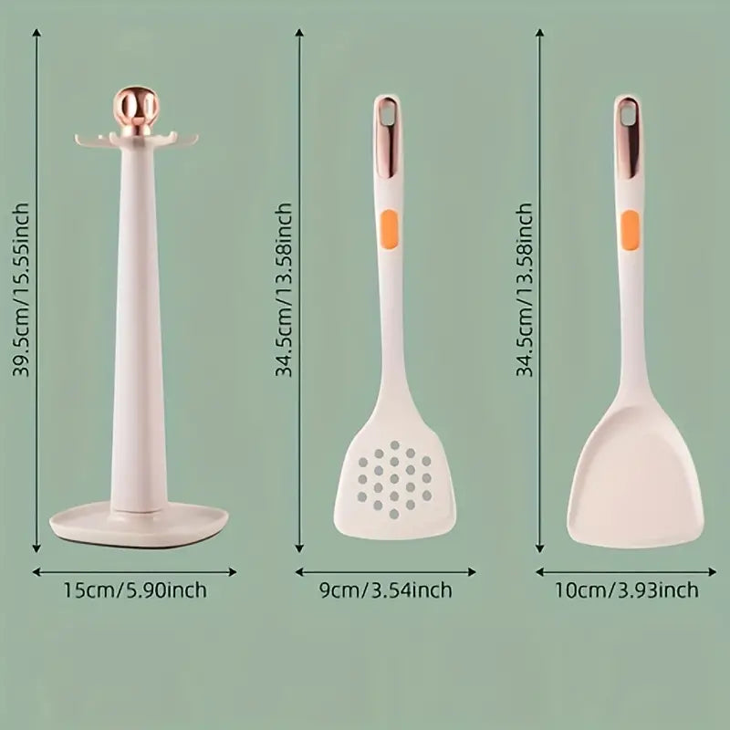 7pcs Reusable Silicone Kitchen Utensil Set with Strips