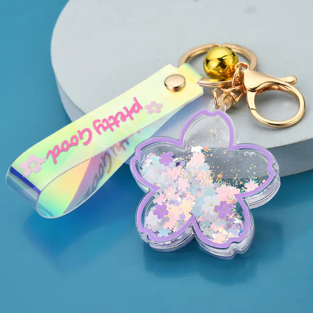 Cherry Blossom Liquid Keychain with Quicksand Flower