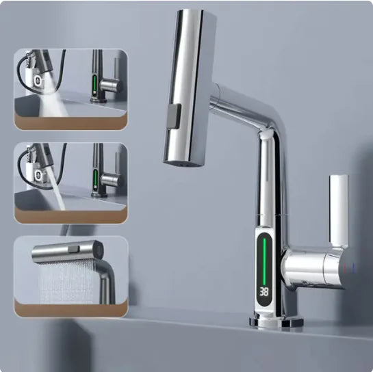 Digital Display Pull-Down Waterfall Basin Faucet