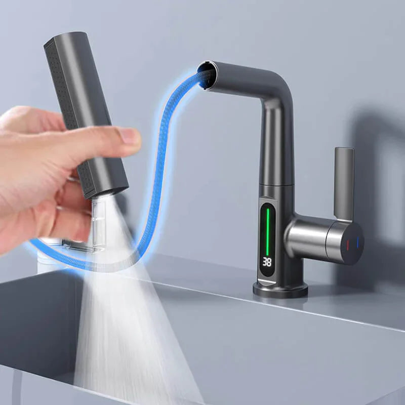 Digital Display Pull-Down Waterfall Basin Faucet