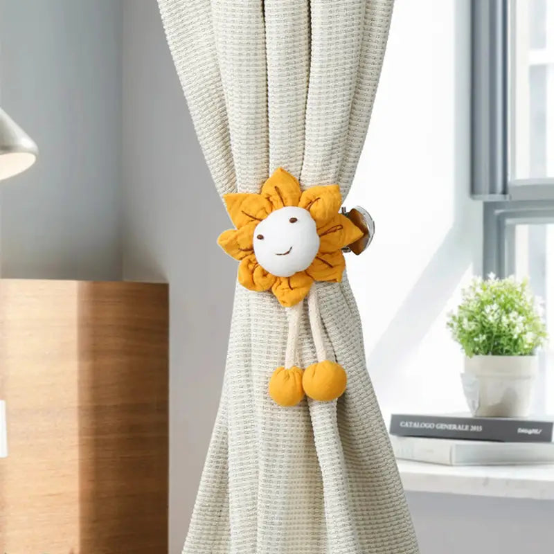 Cute Sunflower Cartoon Curtain Clip in Cotton Hemp Design